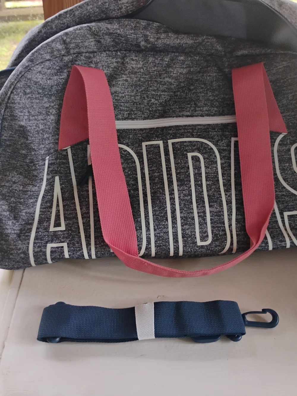 Adidas Gray Duffel Bag with Pink Handles